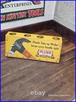 Original Antique Plumb Hammer Axe Hatchet Metal Store Display Rack Sign RARE