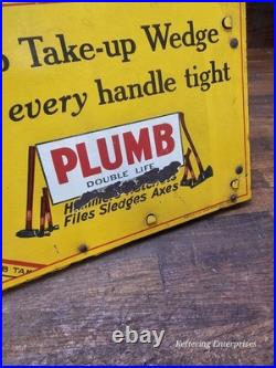 Original Antique Plumb Hammer Axe Hatchet Metal Store Display Rack Sign RARE