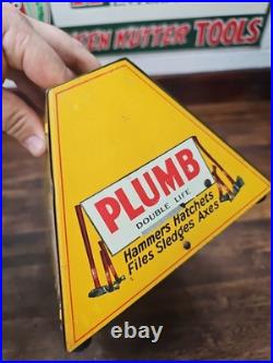Original Antique Plumb Hammer Axe Hatchet Metal Store Display Rack Sign RARE