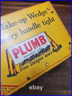 Original Antique Plumb Hammer Axe Hatchet Metal Store Display Rack Sign RARE
