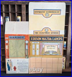 RARE 1930 LAMPVILLE Service Station Store Display GE Edison Mazda Lamps Litho Ad