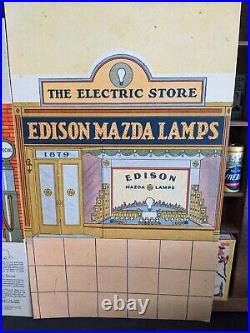 RARE 1930 LAMPVILLE Service Station Store Display GE Edison Mazda Lamps Litho Ad