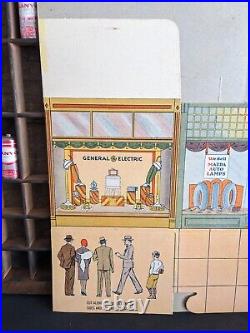 RARE 1930 LAMPVILLE Service Station Store Display GE Edison Mazda Lamps Litho Ad