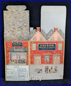 RARE 1930 LAMPVILLE Train Station Store Display GE Edison Mazda Lamps Litho Ad