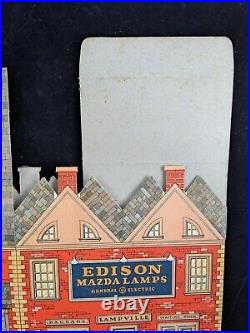 RARE 1930 LAMPVILLE Train Station Store Display GE Edison Mazda Lamps Litho Ad