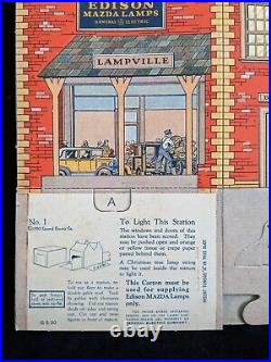 RARE 1930 LAMPVILLE Train Station Store Display GE Edison Mazda Lamps Litho Ad