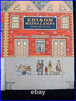 RARE 1930 LAMPVILLE Train Station Store Display GE Edison Mazda Lamps Litho Ad