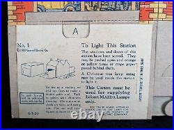 RARE 1930 LAMPVILLE Train Station Store Display GE Edison Mazda Lamps Litho Ad