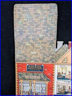 RARE 1930 LAMPVILLE Train Station Store Display GE Edison Mazda Lamps Litho Ad