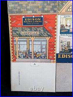 RARE 1930 LAMPVILLE Train Station Store Display GE Edison Mazda Lamps Litho Ad