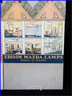 RARE 1930 LAMPVILLE Train Station Store Display GE Edison Mazda Lamps Litho Ad