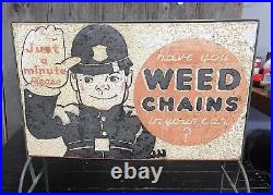 RARE 1930s Weed Chains Gas Station Advertising Display Rack & Double Sided Sign