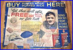 RARE 1934 Quaker Oats PUFFED WHEAT Babe Ruth Baseball Yankees Store Display SIGN RARE 1934 Quaker Oats PUFFED WHEAT Babe Ruth Baseball Yankees Store Display SIGN