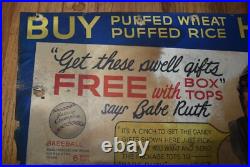 RARE 1934 Quaker Oats PUFFED WHEAT Babe Ruth Baseball Yankees Store Display SIGN