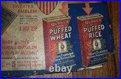 RARE 1934 Quaker Oats PUFFED WHEAT Babe Ruth Baseball Yankees Store Display SIGN