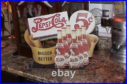 RARE 1940s PEPSI COLA BIGGER BETTER STORE DISPLAY SIGN SODA POP FOUNTIAN COKE 66