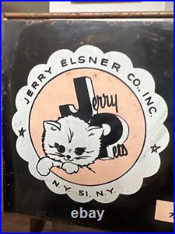 RARE 1950s Store Display Sign Jerry Pets Real Fur Cats, ORIGINAL, 41 Tall