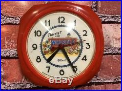 RARE 1950s VTG RED WHISTLE SODA STORE DISPLAY ADVERTISING DINER WALL CLOCK SIGN