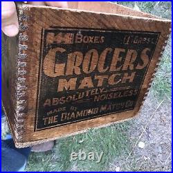 RARE ANTIQUE Grocers DIAMOND MATCHES WOODEN SHIPPING CRATE BOX RAILROAD N. H
