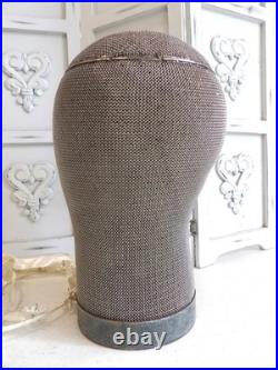 RARE! ANTIQUE Store Display Metal Mesh Millinery HatWigMannequin HeadSigned