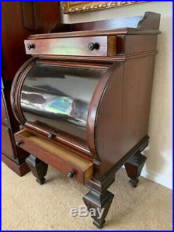 RARE ANTIQUE Walnut ROLL TOP Country Store Showcase WATCH DISPLAY Cabinet
