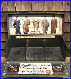 RARE Antique BRUNER WOOLENS Fabrics Tailoring Salesman Sample Case Display LARGE