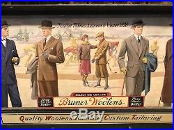 RARE Antique BRUNER WOOLENS Fabrics Tailoring Salesman Sample Case Display LARGE