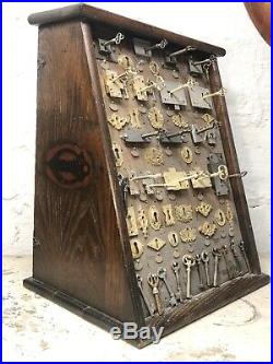 RARE Antique Early 1900s Corbin Lock Key General Hardware Store Oak Display Sign