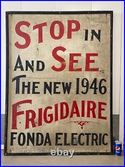 RARE Antique Old Frigidaire General Motors Hand Painted Advertisement Sign 46