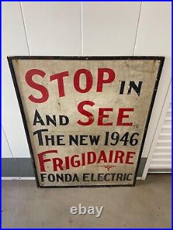 RARE Antique Old Frigidaire General Motors Hand Painted Advertisement Sign 46