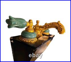RARE Artistic Brass 24k Gold Plated Gem Faucet Set Store Display NOS Baroque