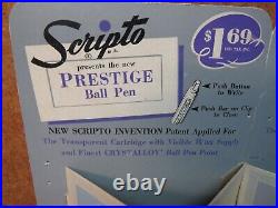 RARE FULL Vintage 12 SCRIPTO PENS Prestige countertop store DISPLAY sign holder