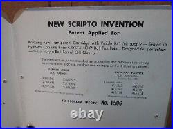 RARE FULL Vintage 12 SCRIPTO PENS Prestige countertop store DISPLAY sign holder