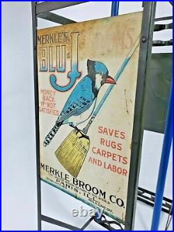 RARE Merkle's Blu-J Antique Country Store Broom Display w 2 Brooms NICE