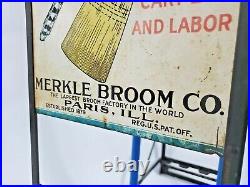 RARE Merkle's Blu-J Antique Country Store Broom Display w 2 Brooms NICE