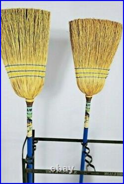 RARE Merkle's Blu-J Antique Country Store Broom Display w 2 Brooms NICE