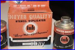 RARE NOS 1960s Store Display with2 Cans HEYER Stencil Duplicator Ink Black No. 998