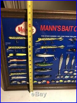 RARE NOS Vintage MANNS Bait Co Fishing Lure Dealer Store Display Sign Tackle NR