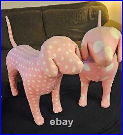 RARE! Set of 2 Victoria's Secret PINK Giant Store DISPLAY DOGS PINK Polka Dot