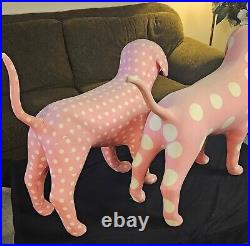 RARE! Set of 2 Victoria's Secret PINK Giant Store DISPLAY DOGS PINK Polka Dot