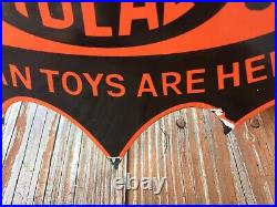 RARE VINTAGE PORCELAIN 1966 IDEAL BATMAN TOYS ARE HERE DISPLAY SIGN Toy Store DC