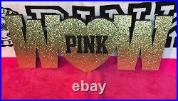RARE Victoria's Secret PINK Gold Glitter WOW Store Prop Display Decoration NEW
