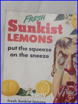 RARE Vintage 1950s Sunkist Lemons Store Display Unusual Sign Strange Litho 16x14