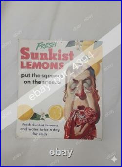 RARE Vintage 1950s Sunkist Lemons Store Display Unusual Sign Strange Litho 16x14