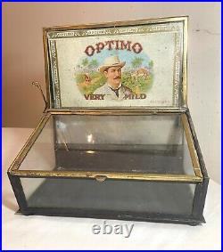 RARE antique 1914 glass brass Bayuk Bros cigar store humidor counter display box