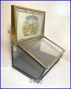 RARE antique 1914 glass brass Bayuk Bros cigar store humidor counter display box