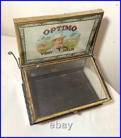 RARE antique 1914 glass brass Bayuk Bros cigar store humidor counter display box