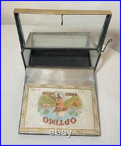 RARE antique 1914 glass brass Bayuk Bros cigar store humidor counter display box