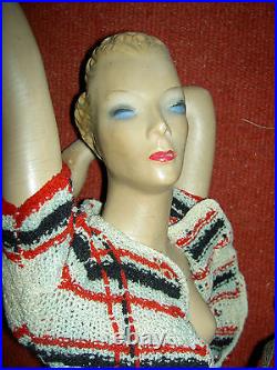 RARE huge 29 vintage Latexture advertising store display mannequin withj'td. Arms