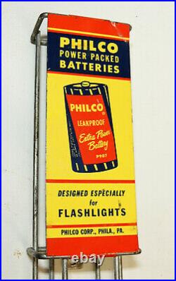 Rare 1940s vtg PHILCO Radio FLASHLIGHT BATTERY D-Cell Size STORE DISPLAY Rack